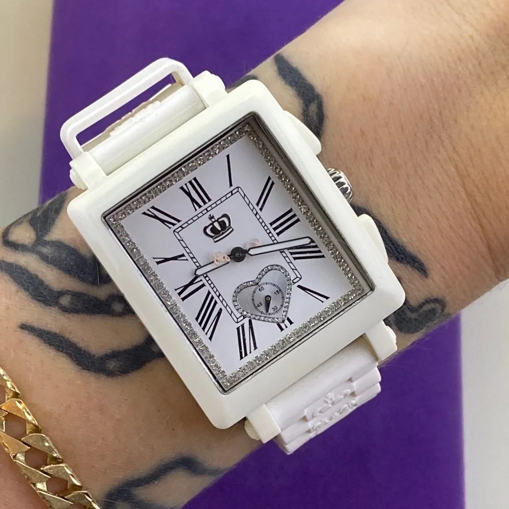 💛 Y2K Juicy Couture White Sparkly Dial Silicone Watch - Picture 4 of 5